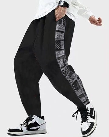 Premium Cotton Blend Loop Knit Track Pants with Trendy Prints-front