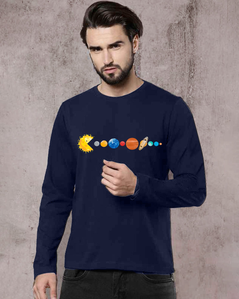 NAVY Full Planets Sleeve Round Neck Cotton blend Men's T-Shirt-FRONT