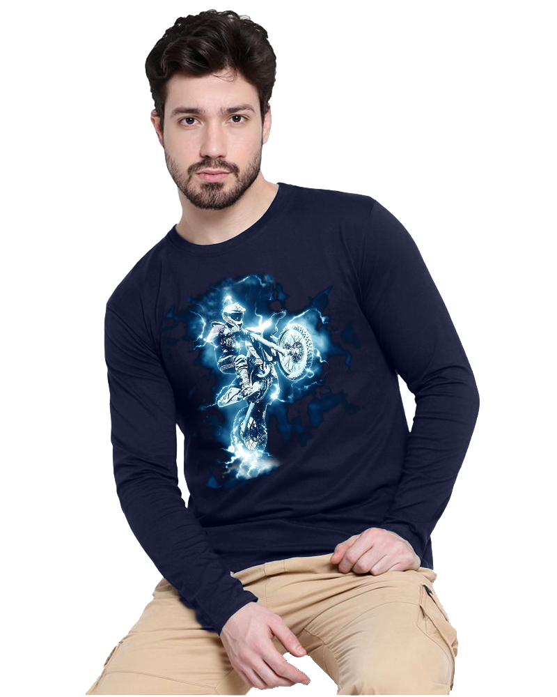 NAVY Full Bike Sleeve Round Neck Cotton blend Men's T-Shirt-FRONT