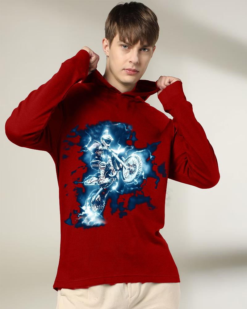 RED Hooded Bike Sleeve Round Neck Cotton blend Men's T-Shirt-FRONT