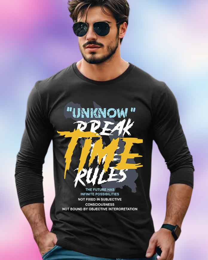Black Full Sleeve Rules Sleeve Round Neck Cotton blend Men's T-Shirt-FRONT