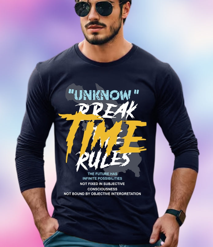 NAVY Full Sleeve Rules Sleeve Round Neck Cotton blend Men's T-Shirt-FRONT