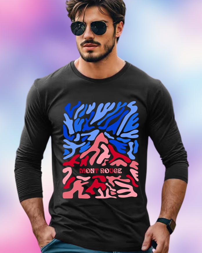 Black Full Sleeve Mountain Sleeve Round Neck Cotton blend Men's T-Shirt-FRONT
