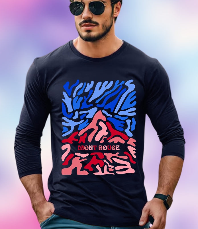 NAVY Full Sleeve Mountain Sleeve Round Neck Cotton blend Men's T-Shirt-FRONT