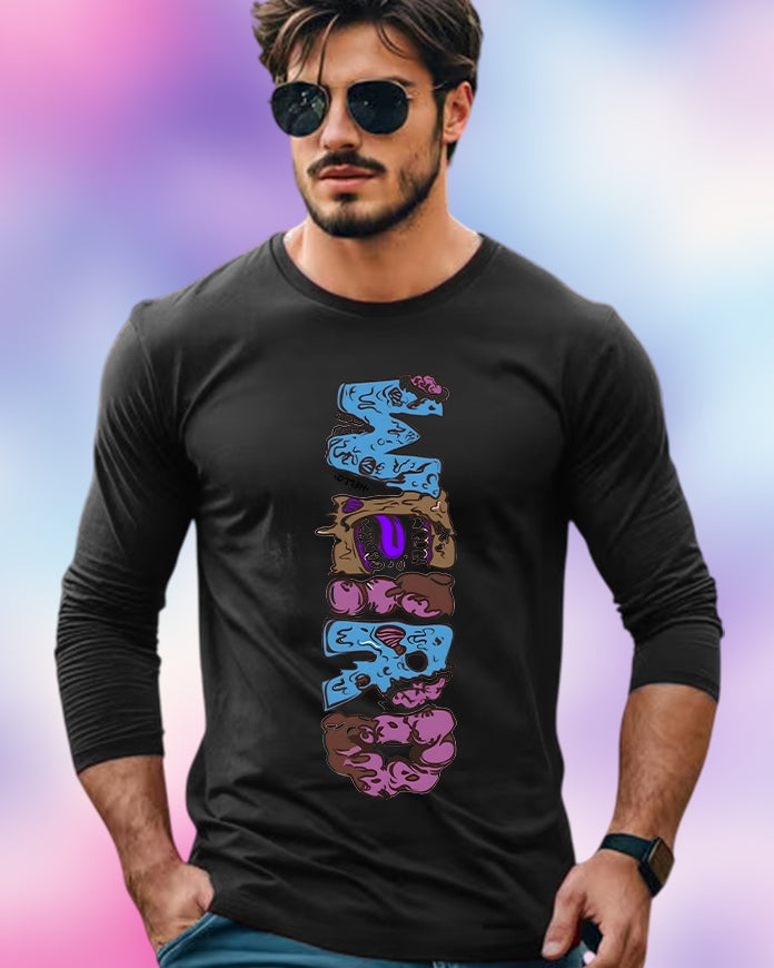 Black Full Sleeve Weird Sleeve Round Neck Cotton blend Men's T-Shirt-FRONT