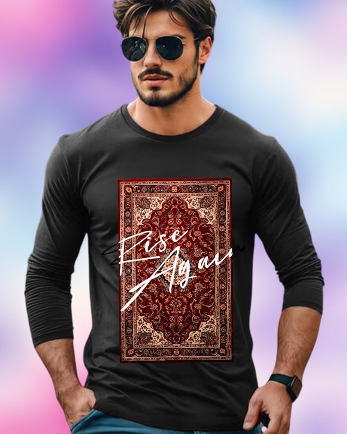 Black Full Sleeve Rise Sleeve Round Neck Cotton blend Men's T-Shirt-FRONT