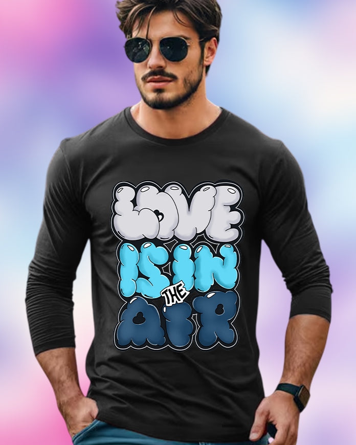 Black Full Sleeve Love Sleeve Round Neck Cotton blend Men's T-Shirt-FRONT