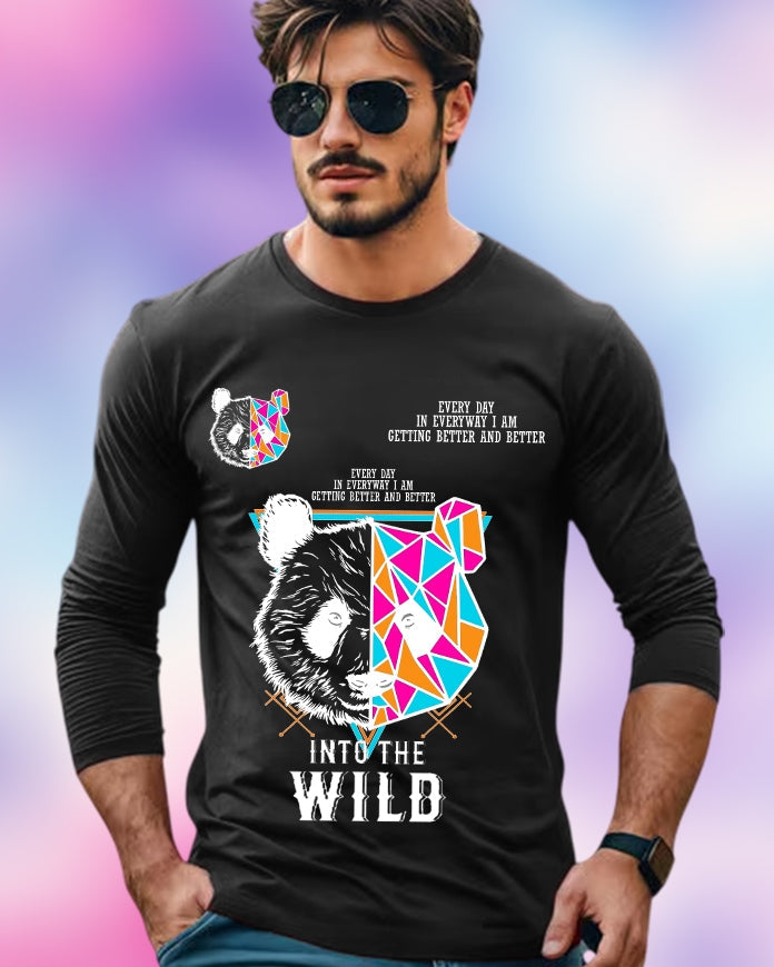 Black Full Sleeve Wild Sleeve Round Neck Cotton blend Men's T-Shirt-FRONT