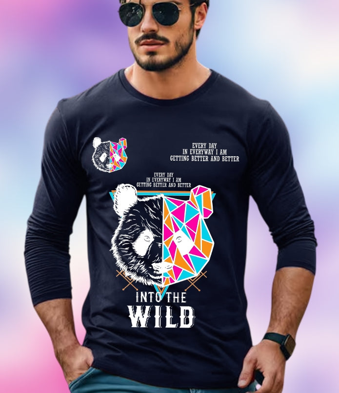 NAVY Full Sleeve Wild Sleeve Round Neck Cotton blend Men's T-Shirt-FRONT