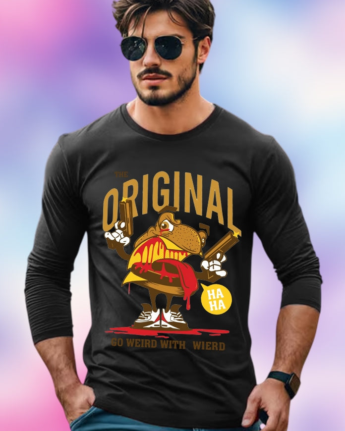 Black Full Sleeve Original Sleeve Round Neck Cotton blend Men's T-Shirt-FRONT