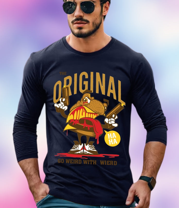 NAVY Full Sleeve Original Sleeve Round Neck Cotton blend Men's T-Shirt-FRONT