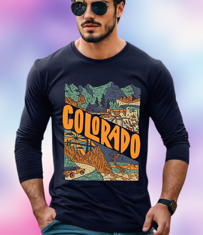 NAVY Full Sleeve Colorado Sleeve Round Neck Cotton blend Men's T-Shirt-FRONT