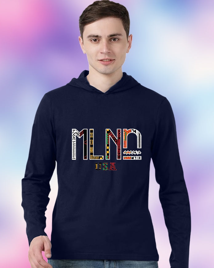 NAVY Hooded MLNO Sleeve Round Neck Cotton blend Men's T-Shirt-FRONT