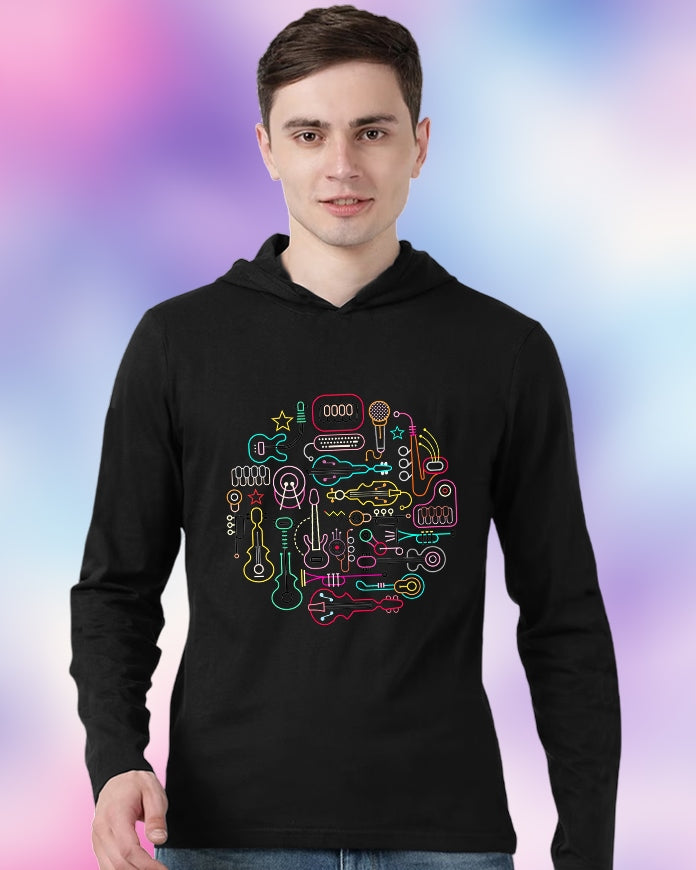 Black Hooded Kitchenware Sleeve Round Neck Cotton blend Men's T-Shirt-FRONT