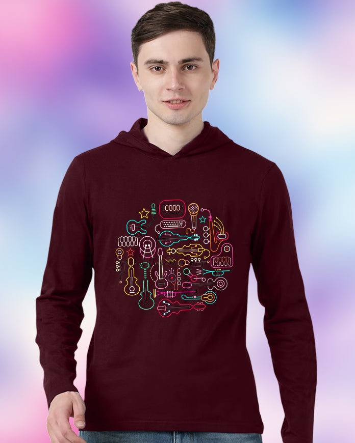 Maroon Hooded Kitchenware Sleeve Round Neck Cotton blend Men's T-Shirt-FRONT