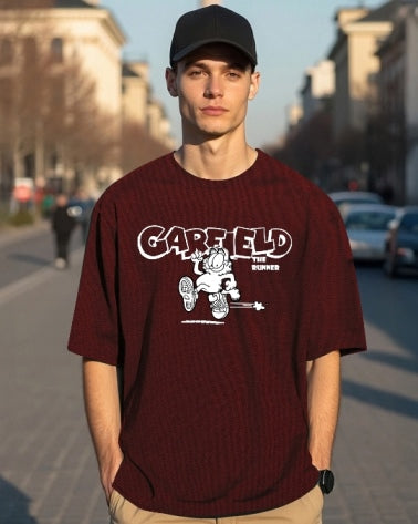 Maroon Men's Crepe Regular Fit T-Shirt with a unique five-sleeve design.-BACK