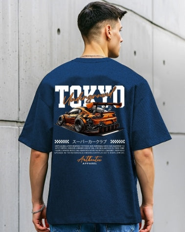 Blue Men's Crepe Regular Fit T-Shirt with Five Sleeves – bold and comfy-FRONT