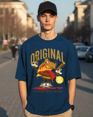 Cool and casual: Blue Men's Crepe Regular Fit Five Sleeve T-Shirt.-FRONT