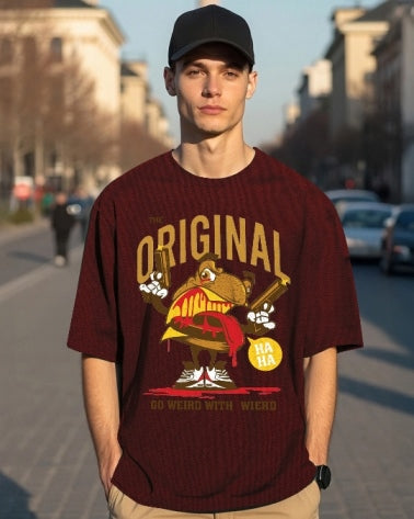 Add a bold twist with the Maroon Men's Crepe Five Sleeve T-Shirt.-FRONT