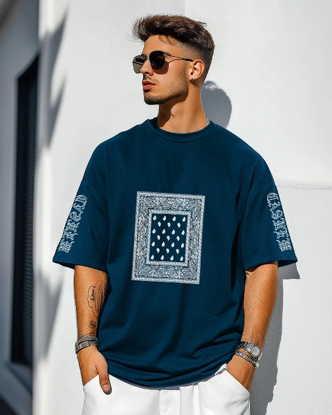 Blue Crepe Five Sleeve T-Shirt for Men – Effortless Style Redefined-FRONT