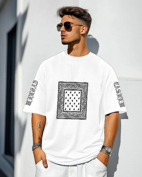 White Crepe Five Sleeve T-Shirt for Men – Classic Elegance-FRONT