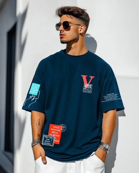 Blue Crepe FIVE Sleeve T-Shirt for Men – Cool & Comfy-FRONT