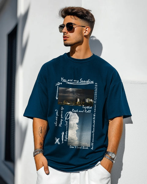 Blue Crepe Five Sleeve T-Shirt for Men – Casual and Cool-FRONT