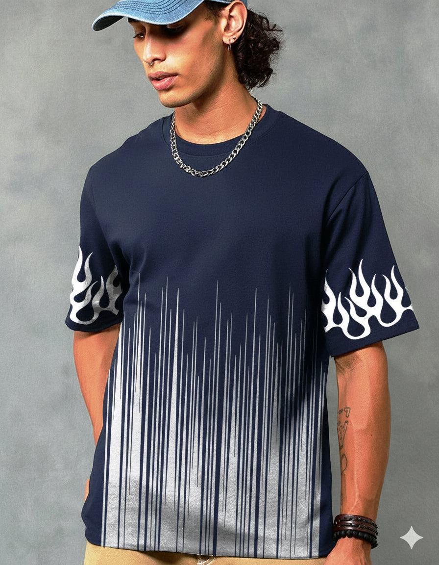 #color_Navy Modern Navy Cotton Blend Five Sleeve T-Shirt for Men – Casual Chic-SIDE