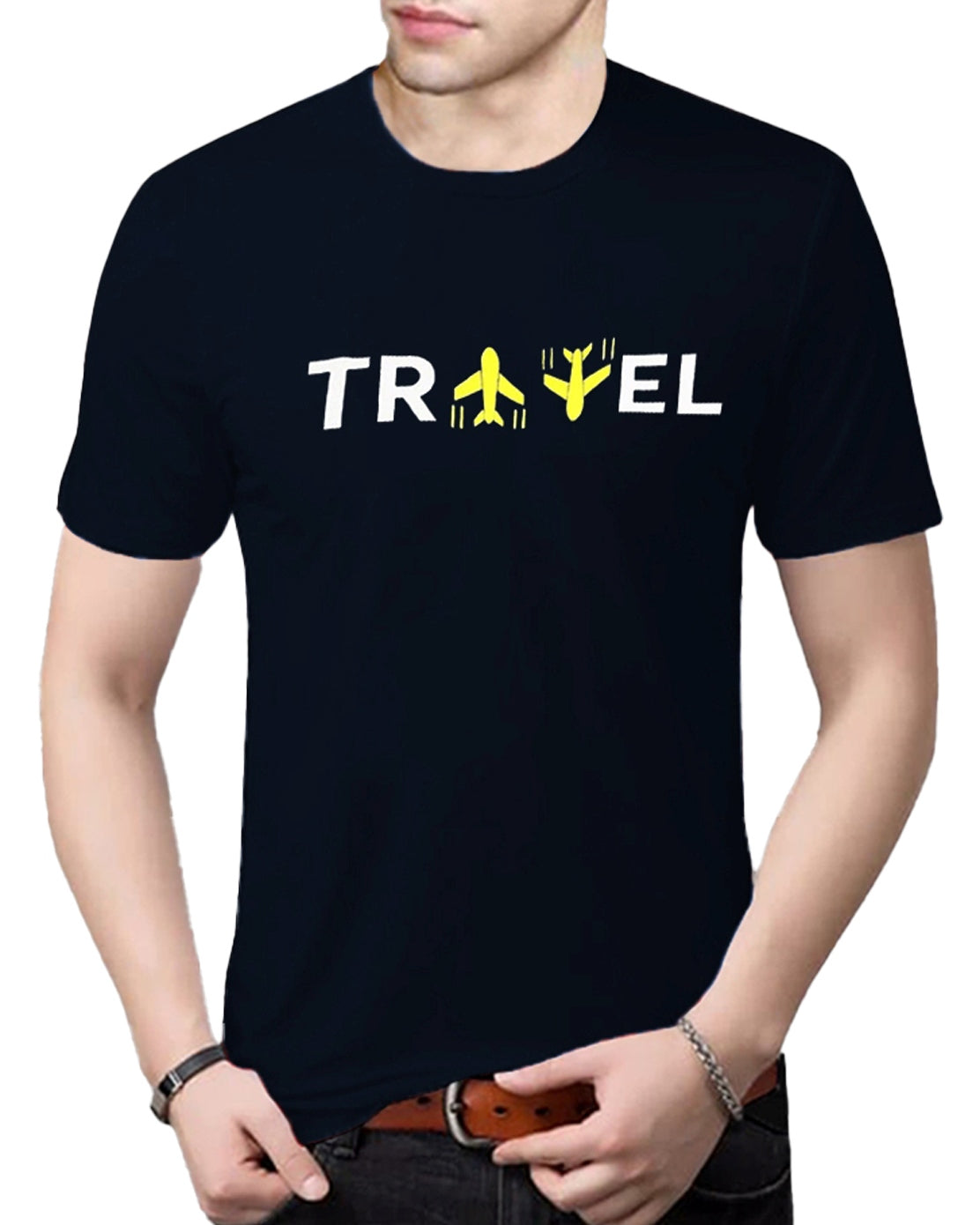 TRAVEL Navy Half Sleeve T-Shirt - FastColors