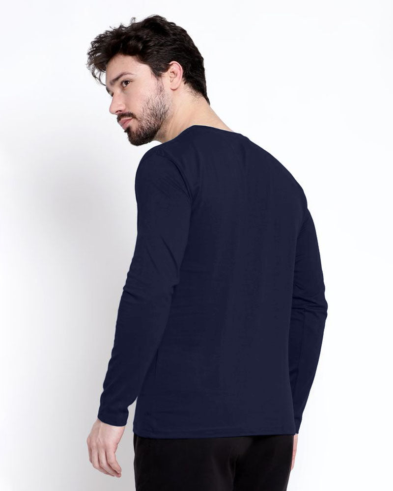 NAVY Full Free Happy Sleeve Round Neck Cotton blend Men's T-Shirt-BACK