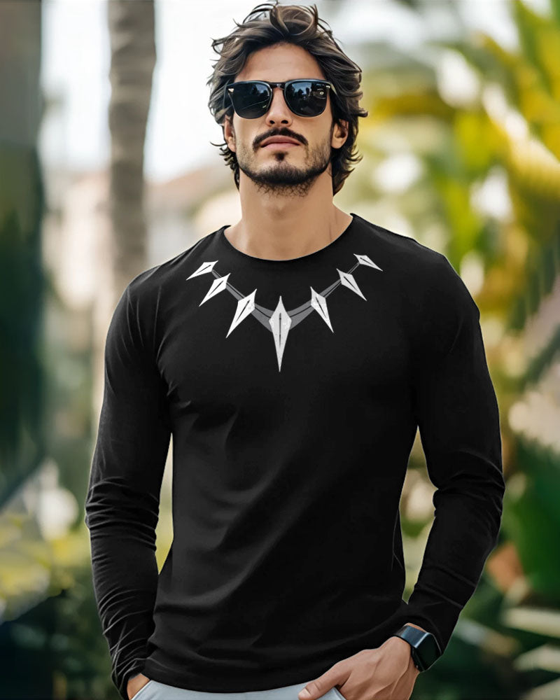 Black Chain Full Sleeve Round Neck Cotton blend Men's T-Shirt-FRONT