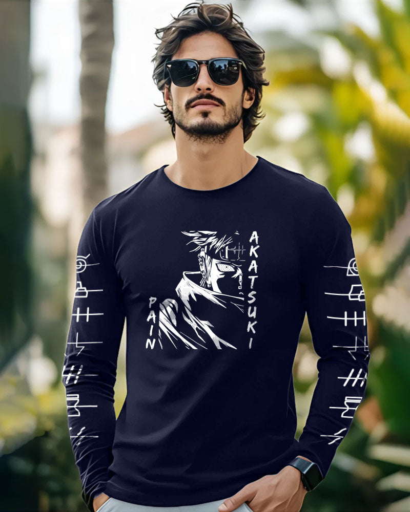NAVY Akatsuki Full Sleeve Round Neck Cotton blend Men's T-Shirt-FRONT