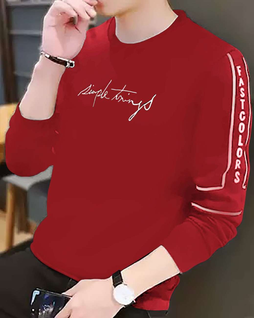 #color_Red Simple Things Full Sleeve Men T-Shirt - FastColors