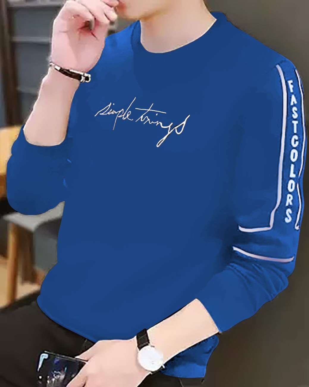 #color_Blue Simple Things Full Sleeve Men T-Shirt - FastColors