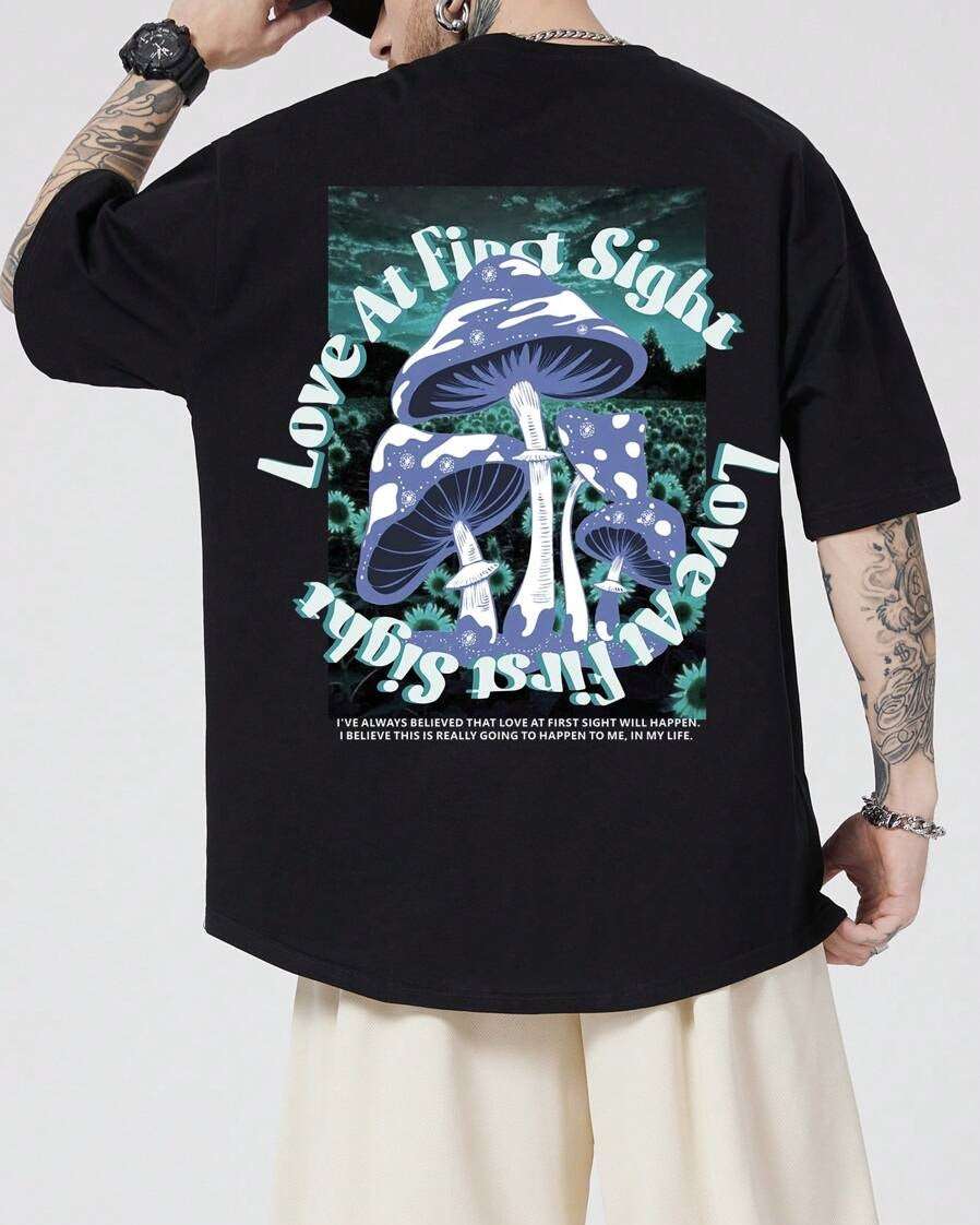 Oversize Back Printed Love at First Sight T-Shirt - FastColors