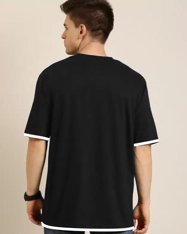 Oversize Freedom Printed Flap Sleeves Black T-Shirt - FastColors