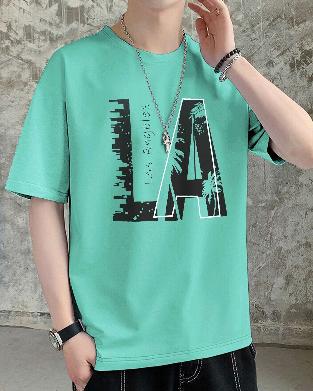 This Pure Cotton Printed Light Green Half Sleeve Men's T-Shirt - FastColors