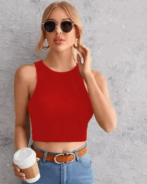 Red Sleeveless Women's Crop Top 5065 - FastColors