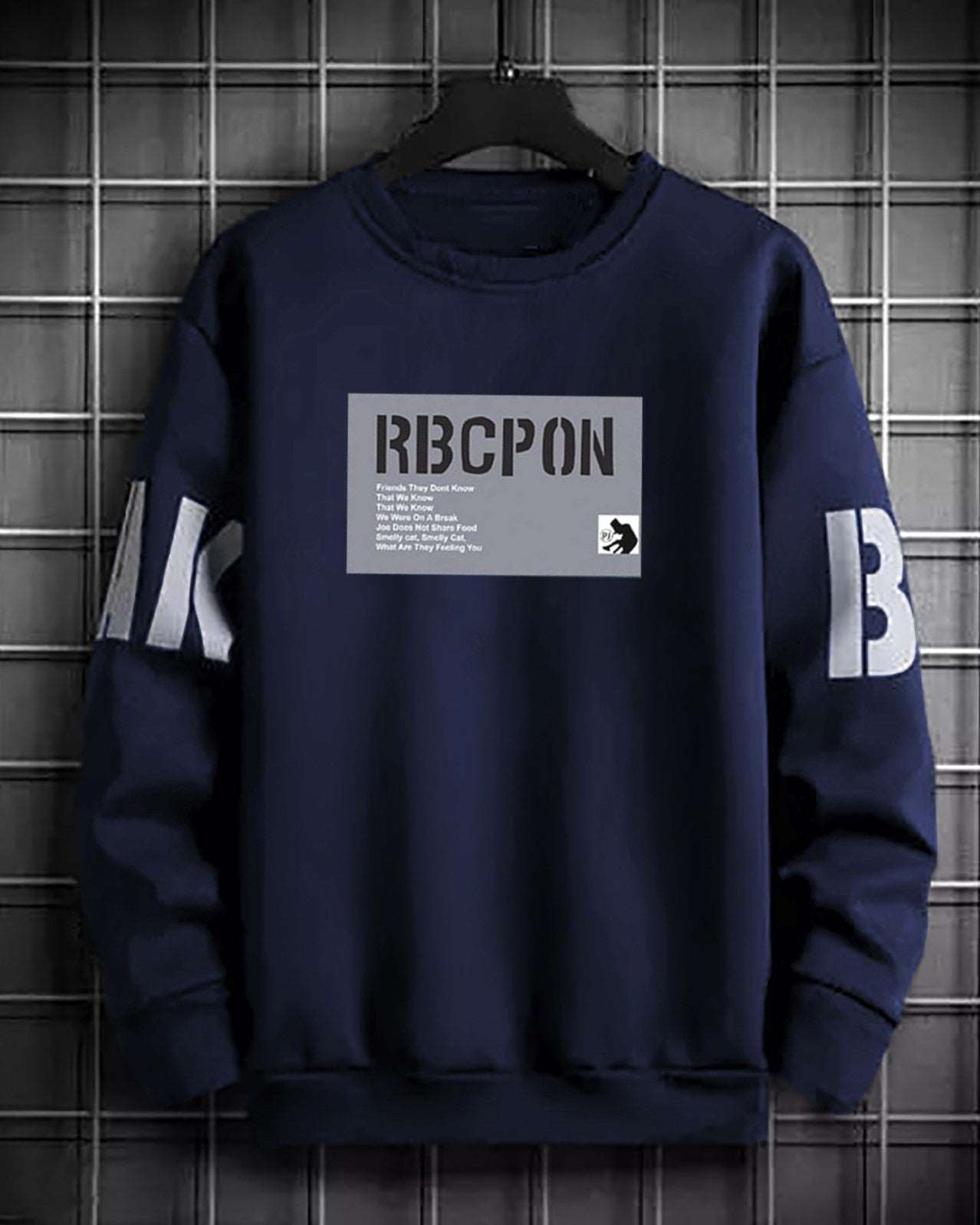 #color_Navy Round Neck Printed SweatShirt - FastColors