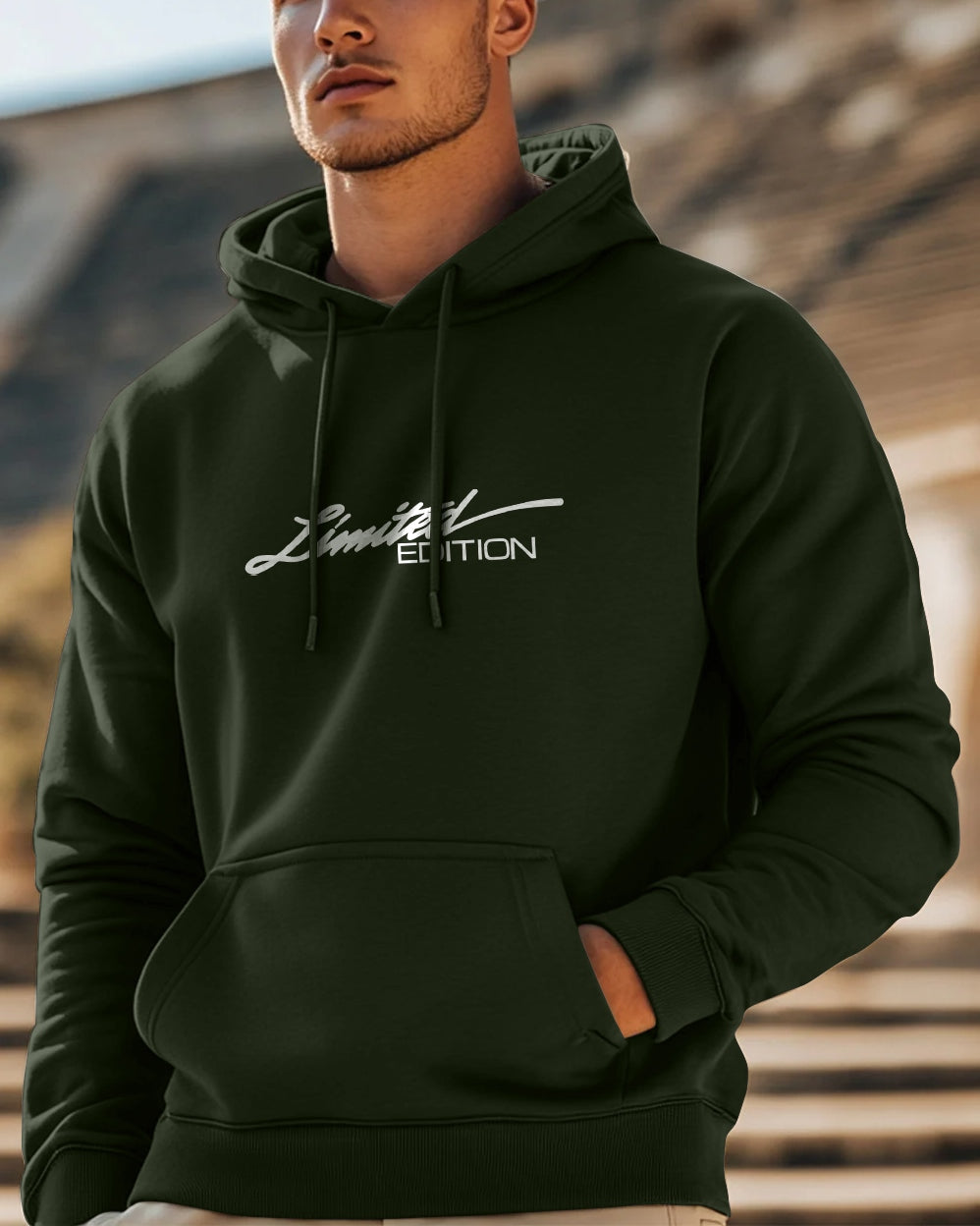 Limited Edition Hooded Front Pocket Sweatshirt for Men-Green-FRONT