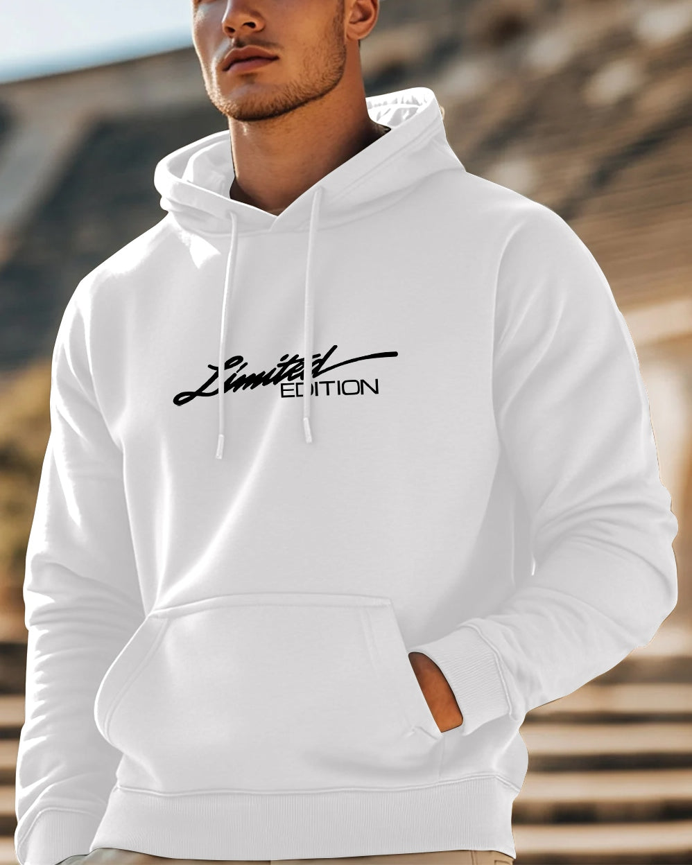 Limited Edition Hooded Front Pocket Sweatshirt for Men-White-FRONT