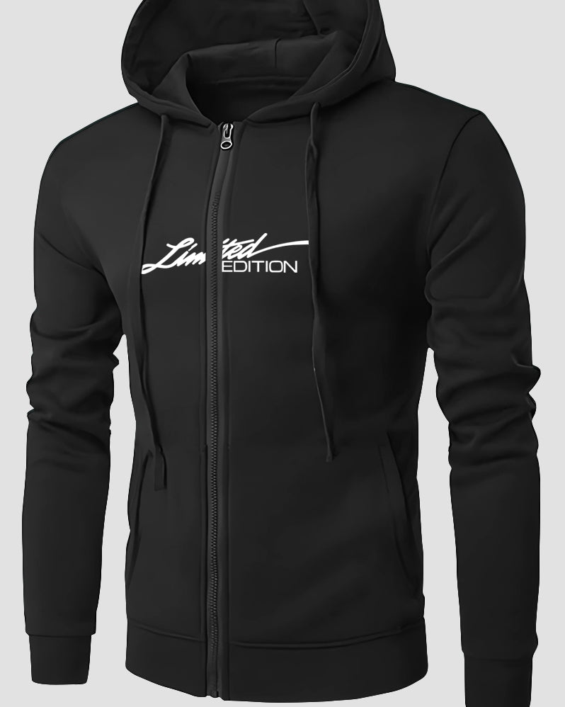 Limited Edition Hooded Trucker Jacket for Men-Black-FRONT