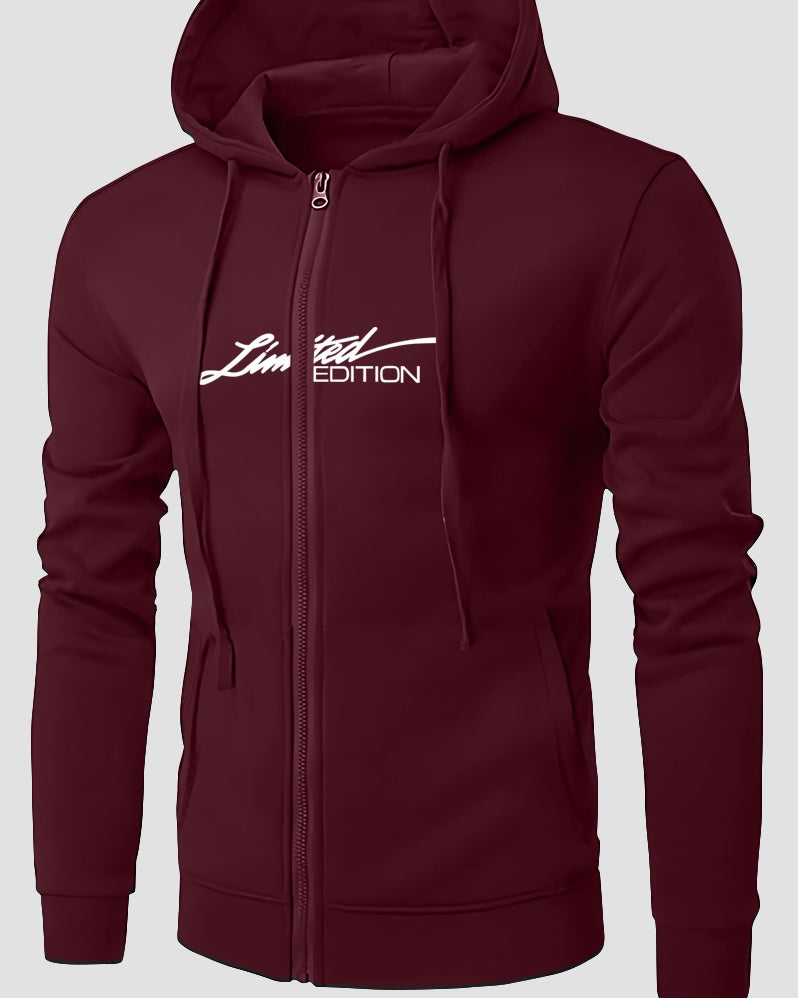 Limited Edition Hooded Trucker Jacket for Men-Maroon-FRONT
