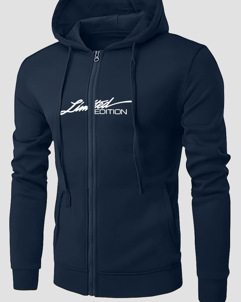 Limited Edition Hooded Trucker Jacket for Men-Navy Blue-FRONT
