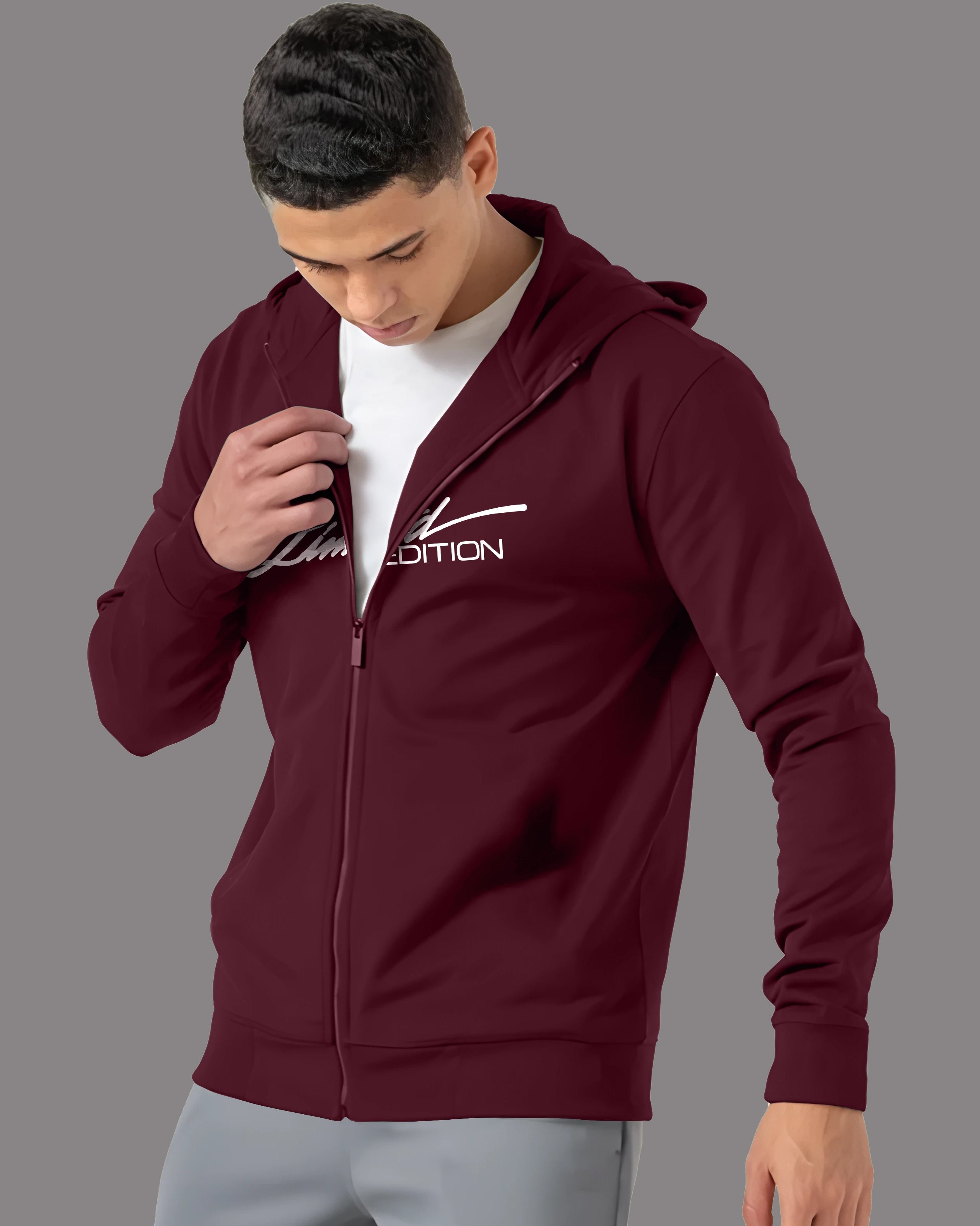 Limited Edition Hooded Outer Jacket for Men-Maroon-FRONT