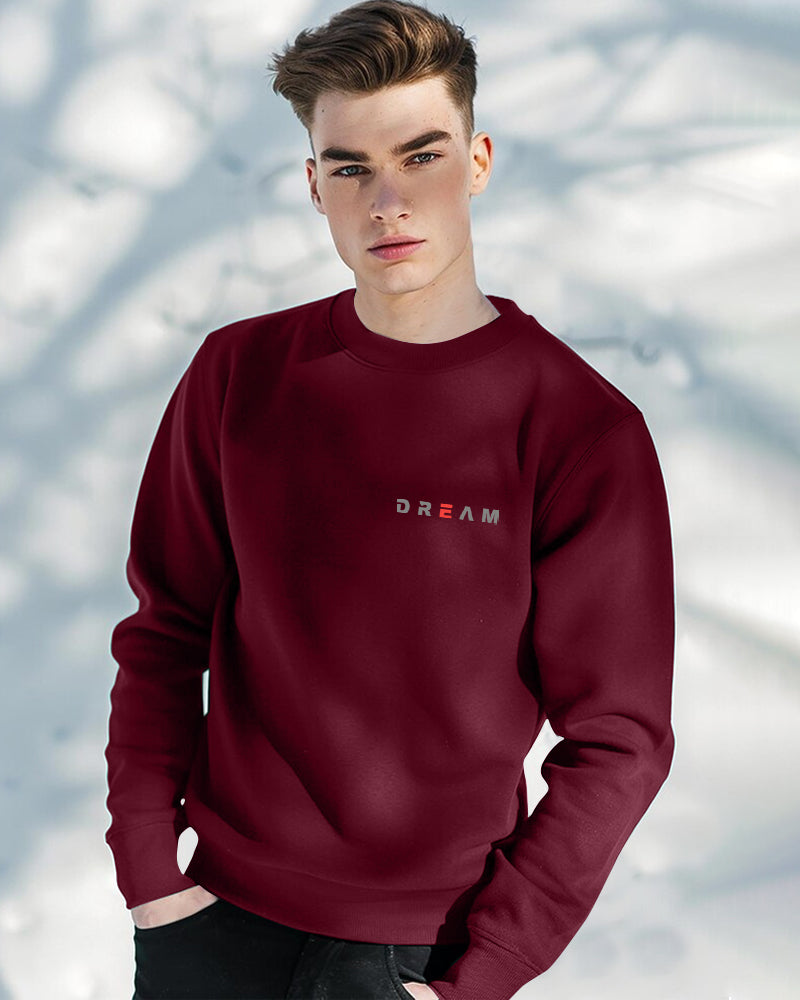 Dream Round Neck Sweatshirt for Men-Maroon-FRONT