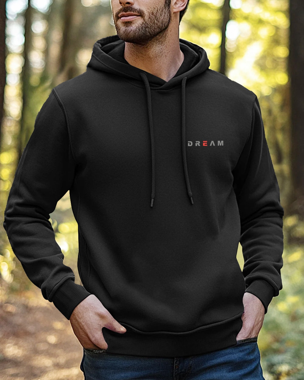 Dream Hoodie Neck Sweatshirt for Men-Black-FRONT