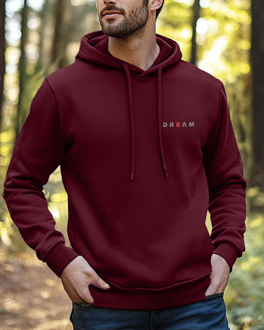 Dream Hoodie Neck Sweatshirt for Men-Maroon-FRONT