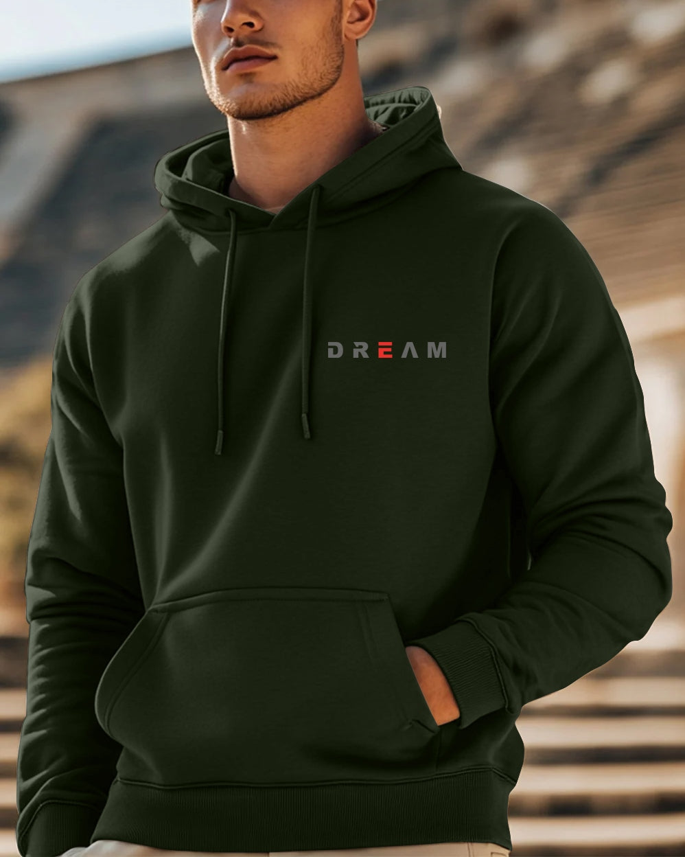 Dream Hooded Front Pocket Sweatshirt for Men-Green-FRONT