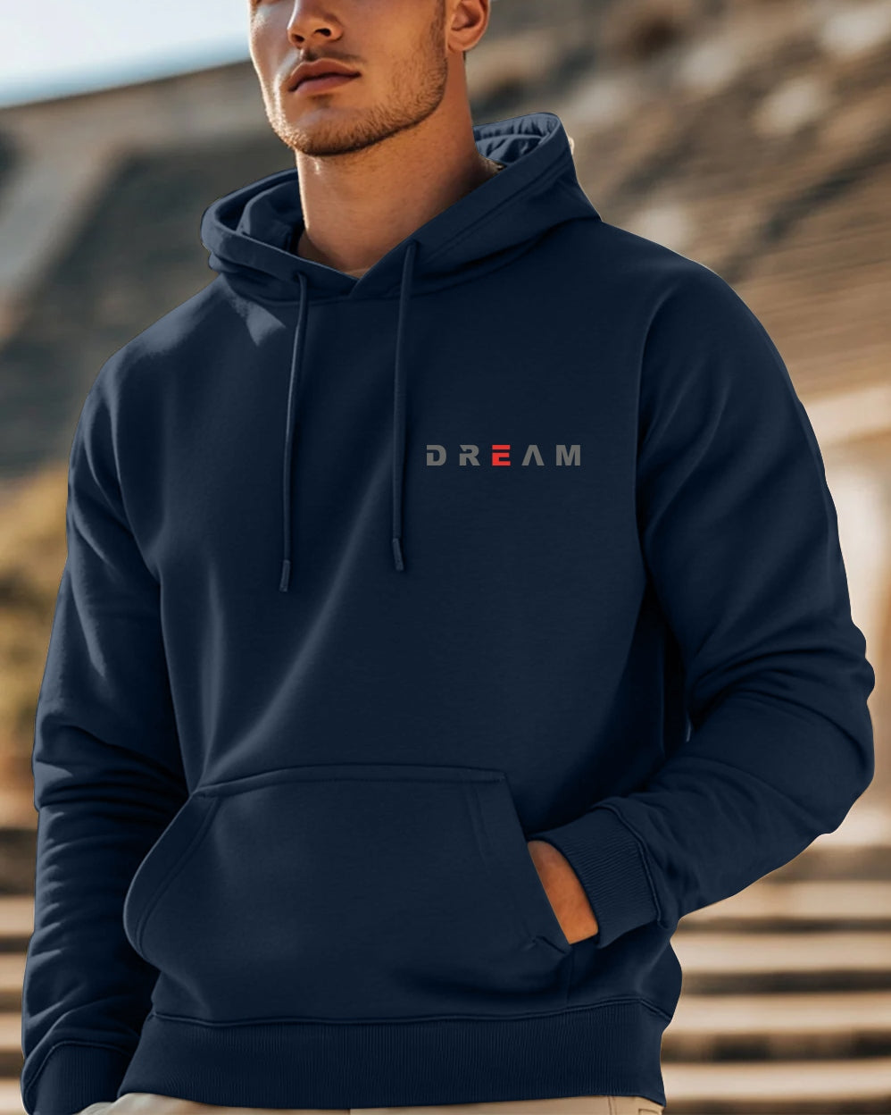 Dream Hooded Front Pocket Sweatshirt for Men-Navy Blue-FRONT